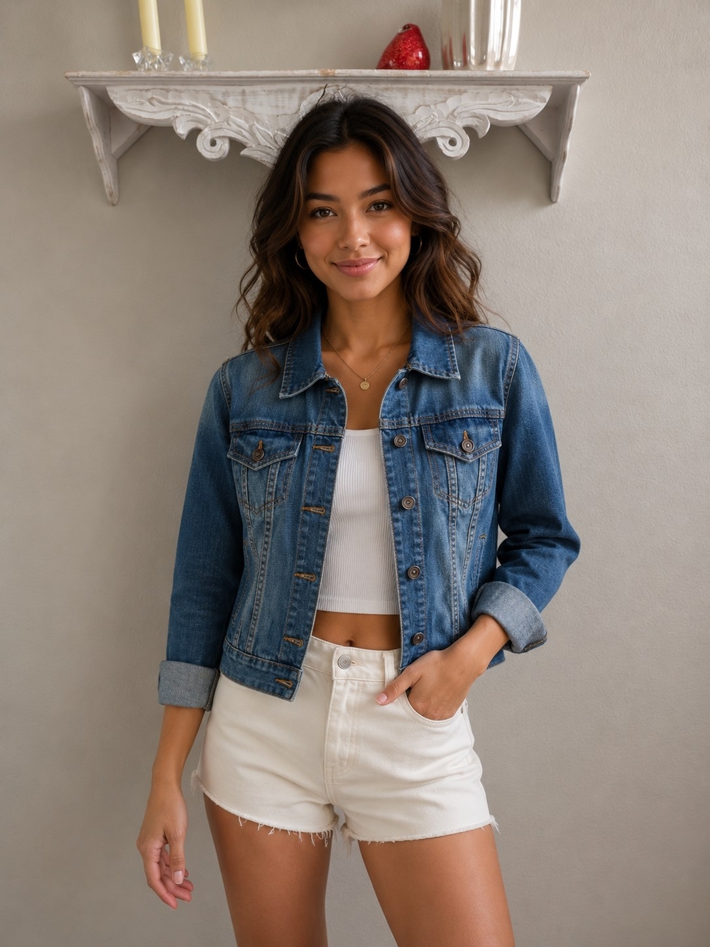 STYLUS Blue Denim Trucker Jacket - Women's Washed Blue
